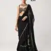 Nice Black Faux Georgette Sequence Work Saree