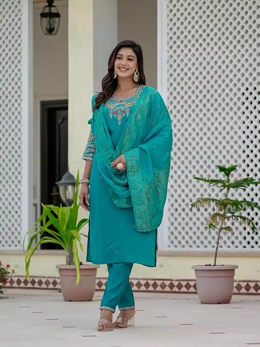 Nice Firozi Roman Silk Sequins Work Salwar Suit