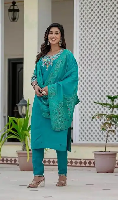 Nice Firozi Roman Silk Sequins Work Salwar Suit