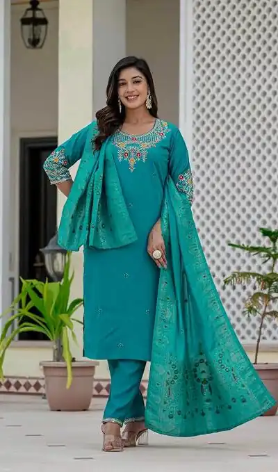 Nice Firozi Roman Silk Sequins Work Salwar Suit