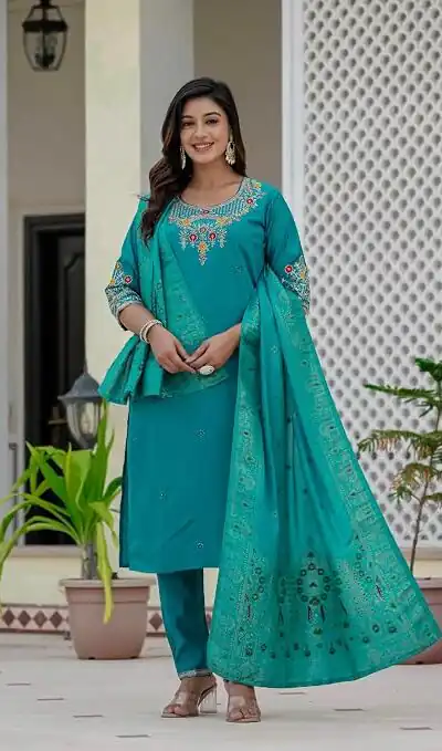 Nice Firozi Roman Silk Sequins Work Salwar Suit