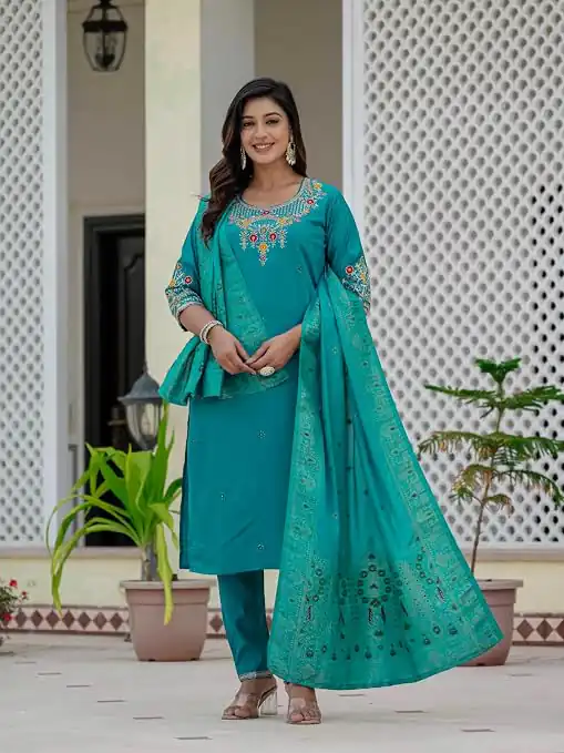 Nice Firozi Roman Silk Sequins Work Salwar Suit