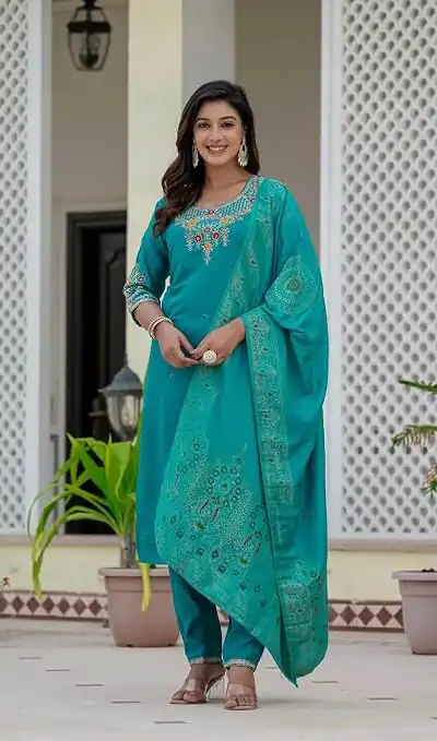 Nice Firozi Roman Silk Sequins Work Salwar Suit