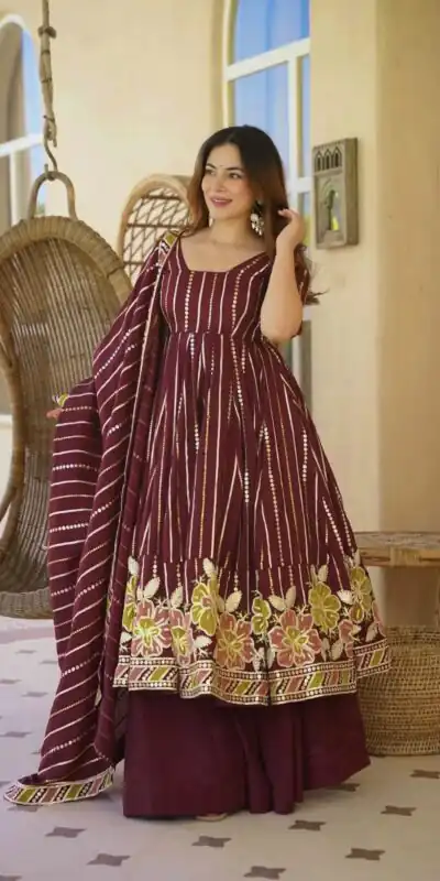 Nice Maroon Faux Georgette Embroidery Work Anarkali Suit