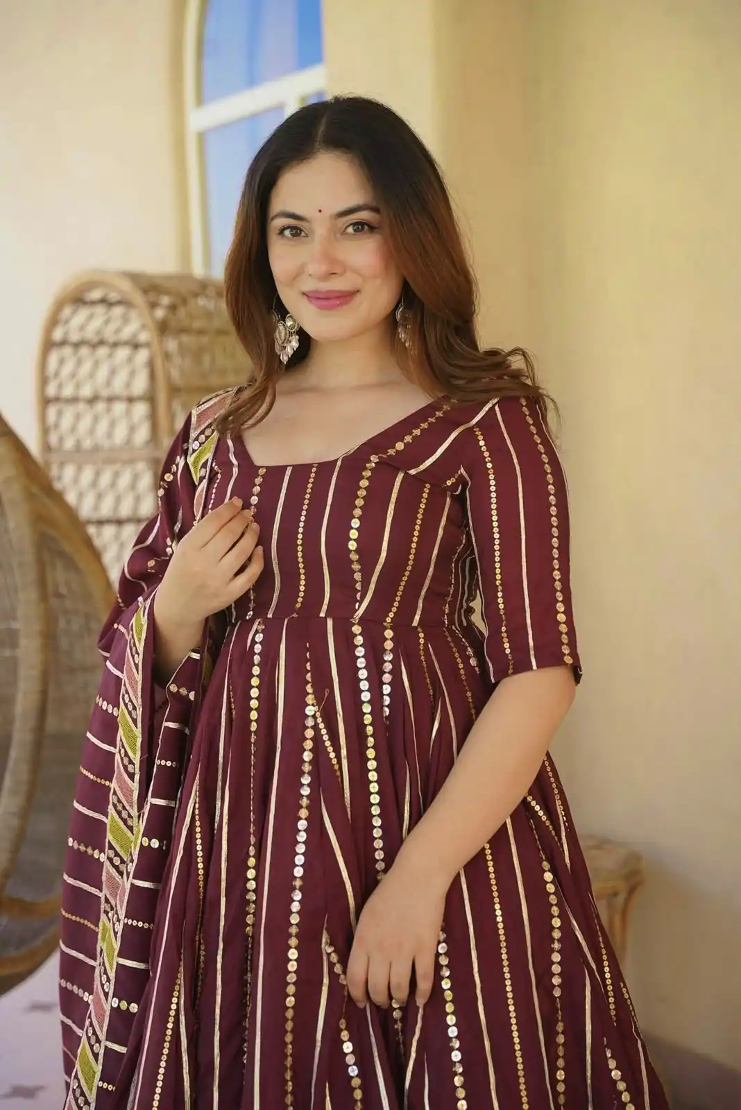 Nice Maroon Faux Georgette Embroidery Work Anarkali Suit