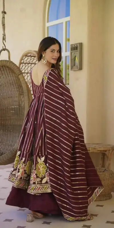 Nice Maroon Faux Georgette Embroidery Work Anarkali Suit
