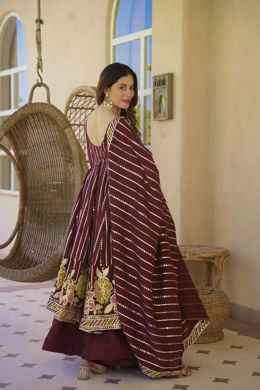 Nice Maroon Faux Georgette Embroidery Work Anarkali Suit