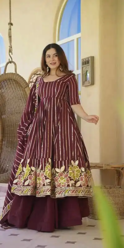 Nice Maroon Faux Georgette Embroidery Work Anarkali Suit