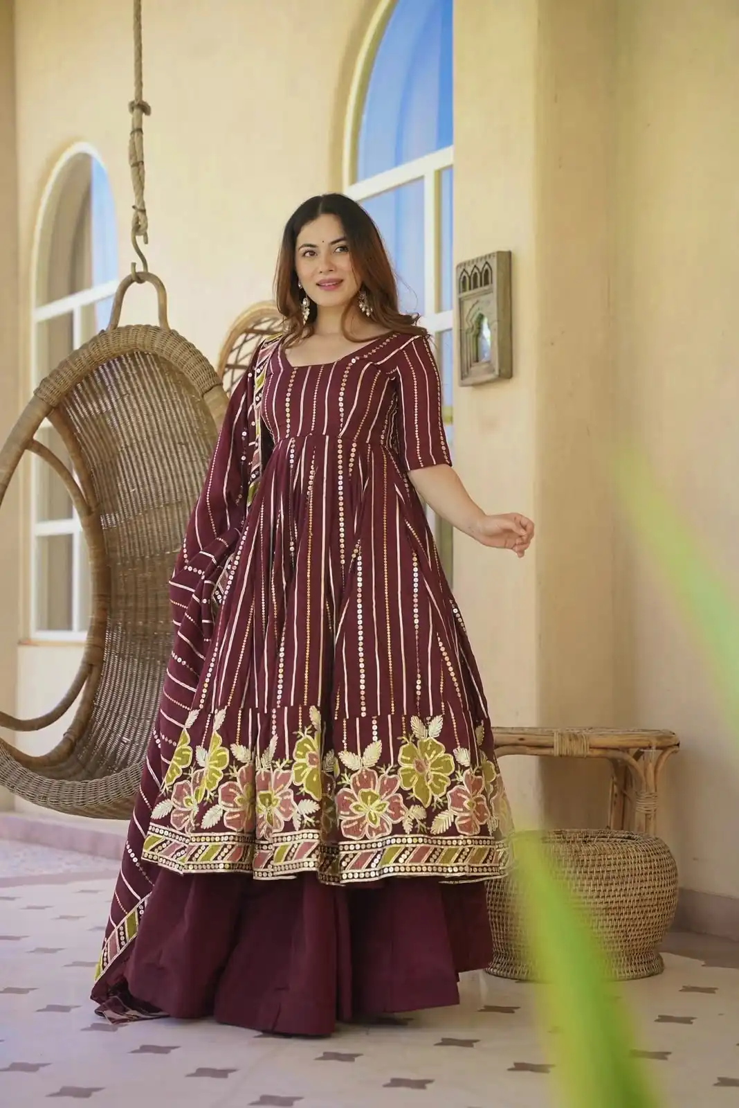 Nice Maroon Faux Georgette Embroidery Work Anarkali Suit