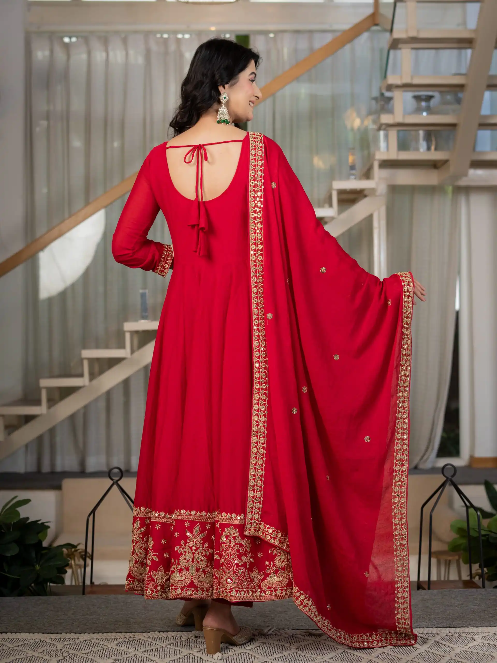 Nice Red Rangoli Crush Sequence Work Salwar Suit