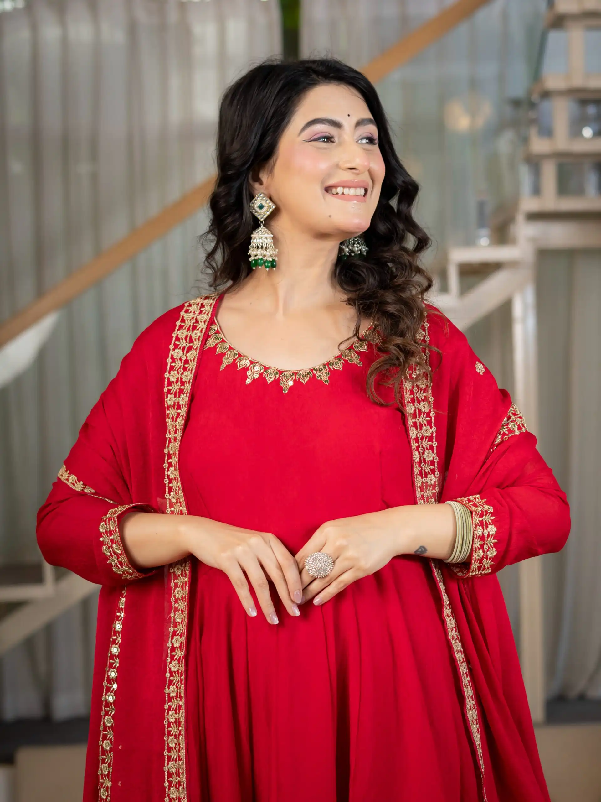 Nice Red Rangoli Crush Sequence Work Salwar Suit