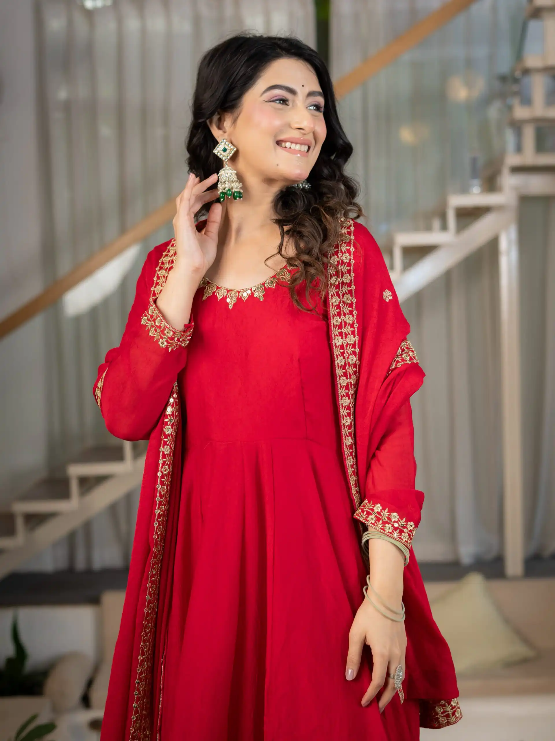 Nice Red Rangoli Crush Sequence Work Salwar Suit