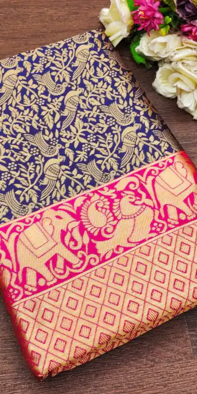 Perfect Blue Lichi Silk Jacquard All Over Work Saree