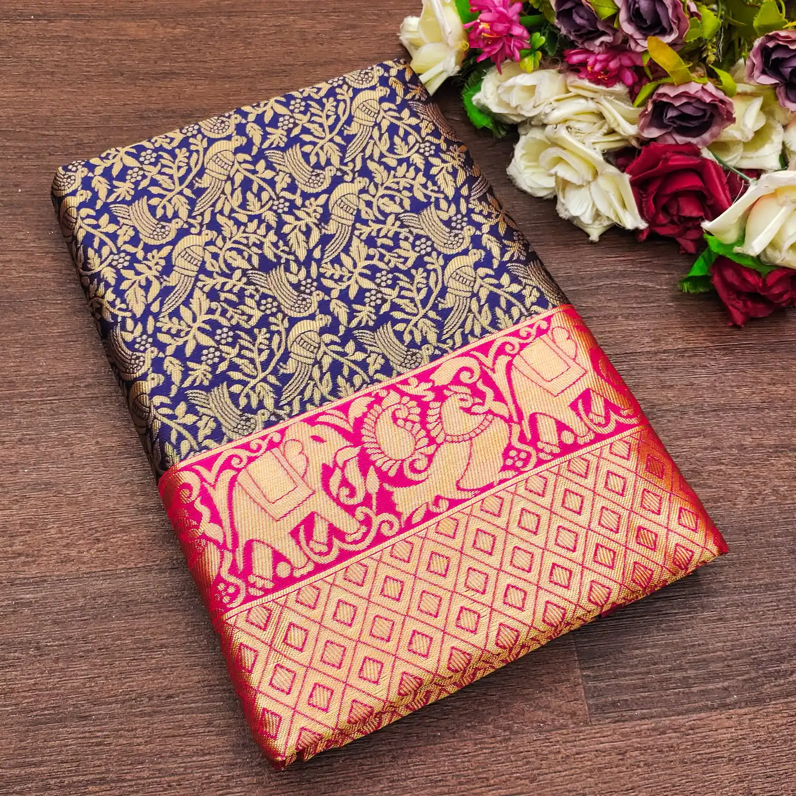 Perfect Blue Lichi Silk Jacquard All Over Work Saree