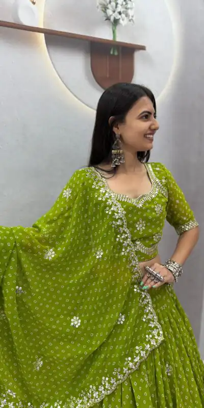 Perfect Parrot Green Georgette Sequence Work Lehenga Choli