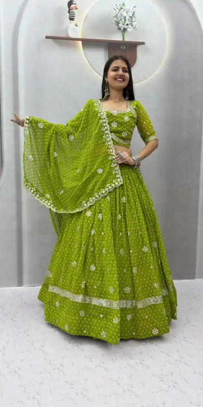 Perfect Parrot Green Georgette Sequence Work Lehenga Choli