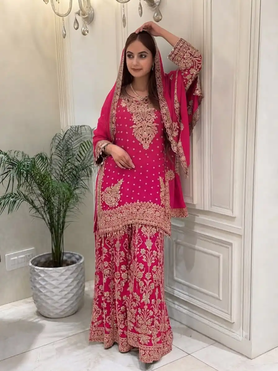 Perfect Pink Faux Georgette Sequence Work Salwar Suit