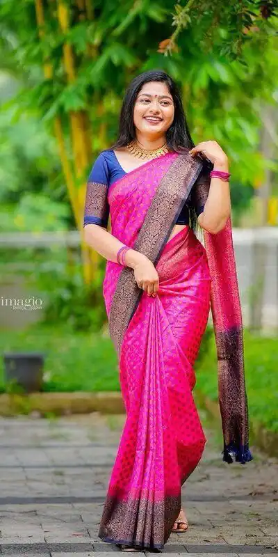 Perfect Pink Lichi Silk Jacquard All Over Work Saree