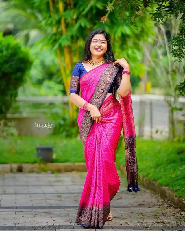 Perfect Pink Lichi Silk Jacquard All Over Work Saree
