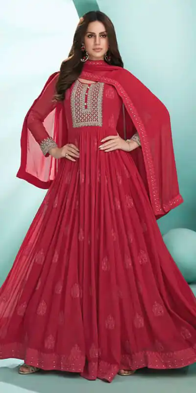 Perfect Red Faux Georgette Sequence Work Salwar Suit