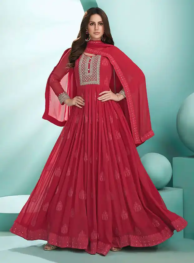 Perfect Red Faux Georgette Sequence Work Salwar Suit