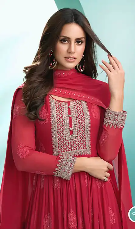 Perfect Red Faux Georgette Sequence Work Salwar Suit
