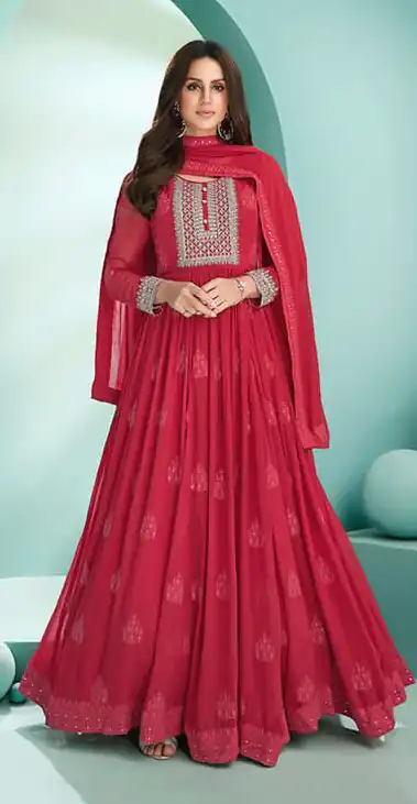 Perfect Red Faux Georgette Sequence Work Salwar Suit