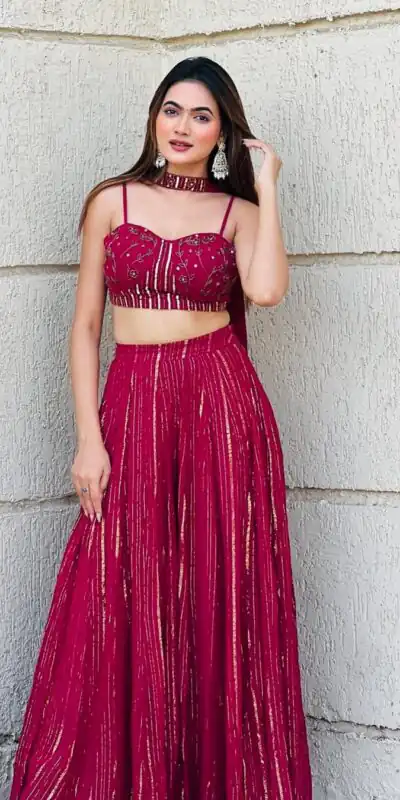Perfect Red Viscose Georgette Sequins Work Lehenga Choli