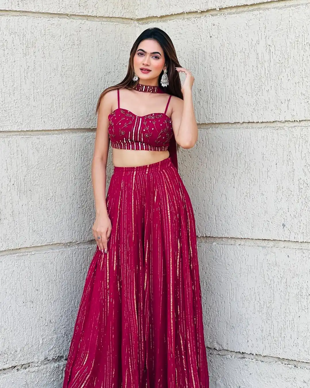 Perfect Red Viscose Georgette Sequins Work Lehenga Choli
