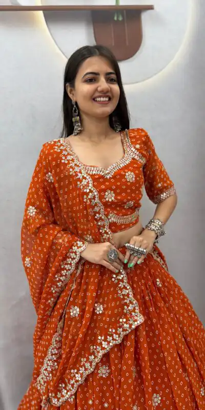 Perfect Rust Georgette Sequence Work Lehenga Choli
