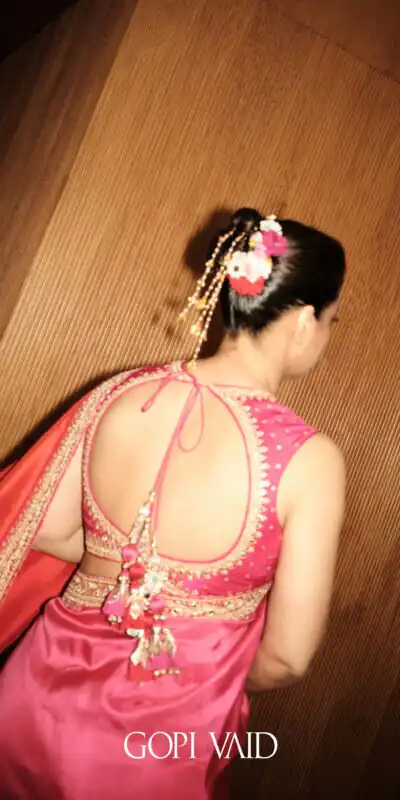 Pretty Pink Chinon Silk Embroidery Work Saree