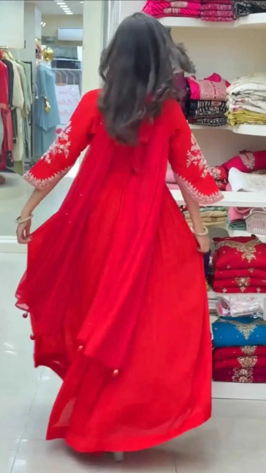 Pretty Red Faux Georgette Thread Work Anarkali Suit