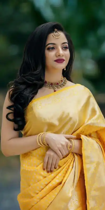 Pretty Yellow Lichi Silk Lace Jacquard Work Saree