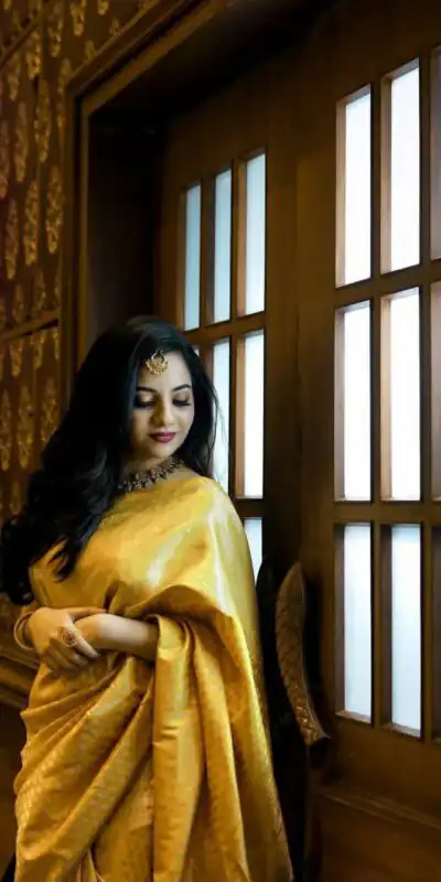 Pretty Yellow Lichi Silk Lace Jacquard Work Saree