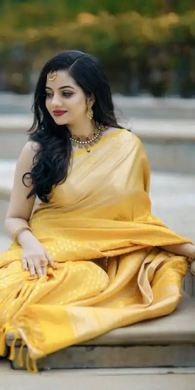 Pretty Yellow Lichi Silk Lace Jacquard Work Saree