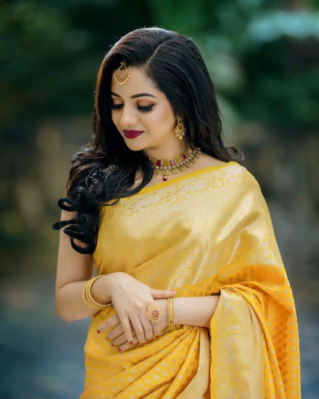 Pretty Yellow Lichi Silk Lace Jacquard Work Saree