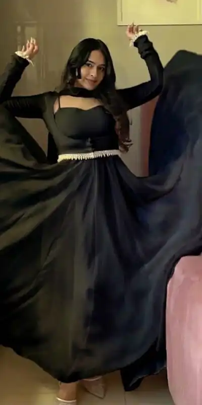 Shiny Black Faux Georgette Fancy Less Work Anarkali Suit