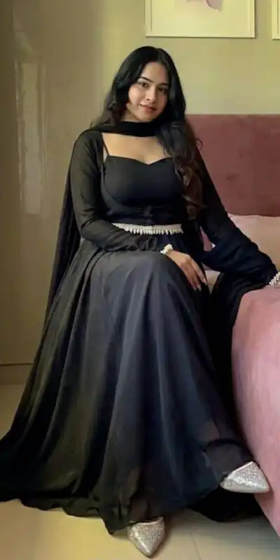 Shiny Black Faux Georgette Fancy Less Work Anarkali Suit