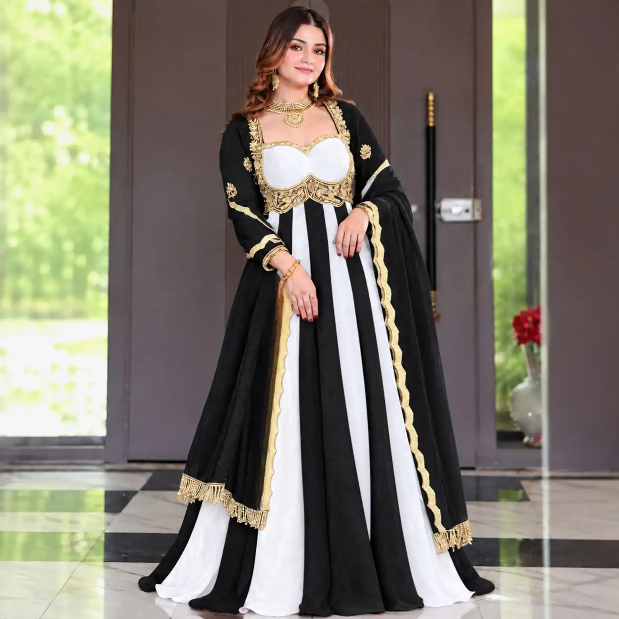 Shiny Black Fendy Silk Sequence Work Gown