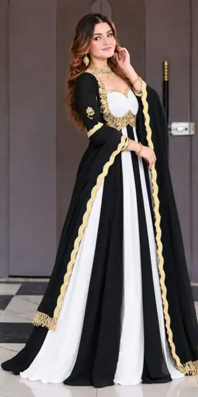 Shiny Black Fendy Silk Sequence Work Gown