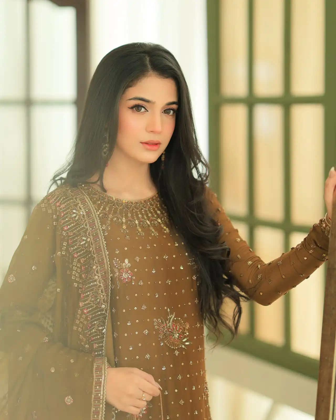 Shiny Brown Georgette Embroidery Work Salwar Suit