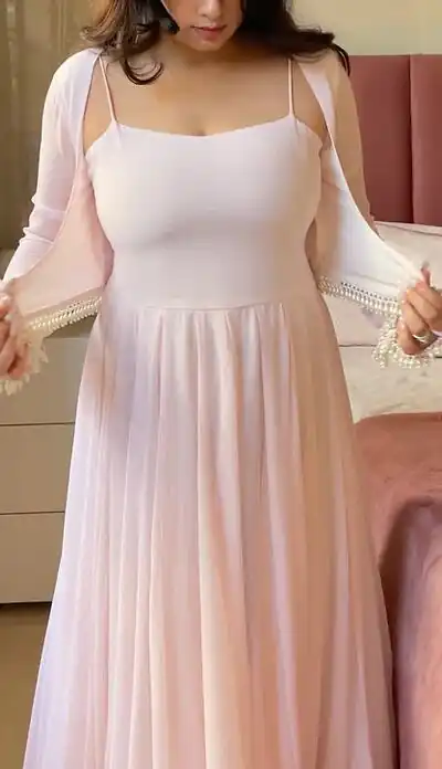 Shiny Pink Faux Georgette Fancy Less Work Anarkali Suit