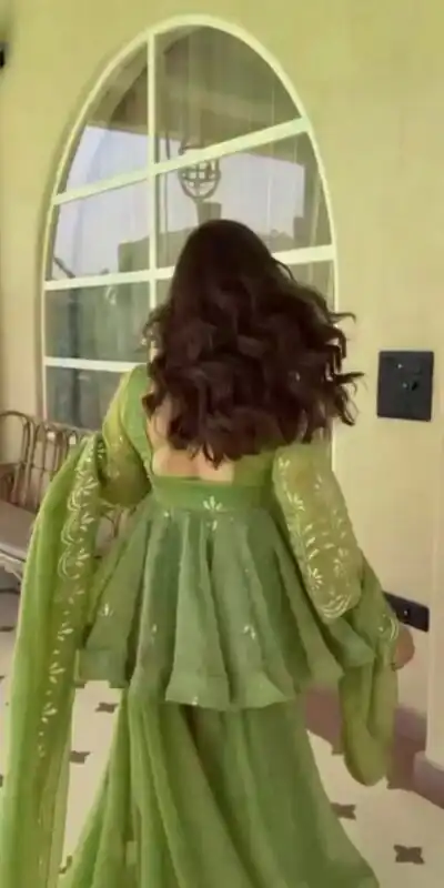 Shiny Pista Salsa Silk Mukesh Work Salwar Suit