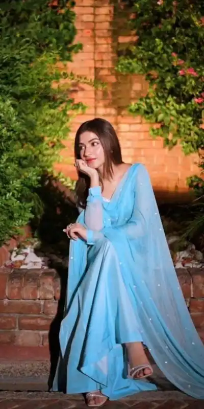 Shiny Sky Blue Faux Georgette Thread Work Salwar Suit