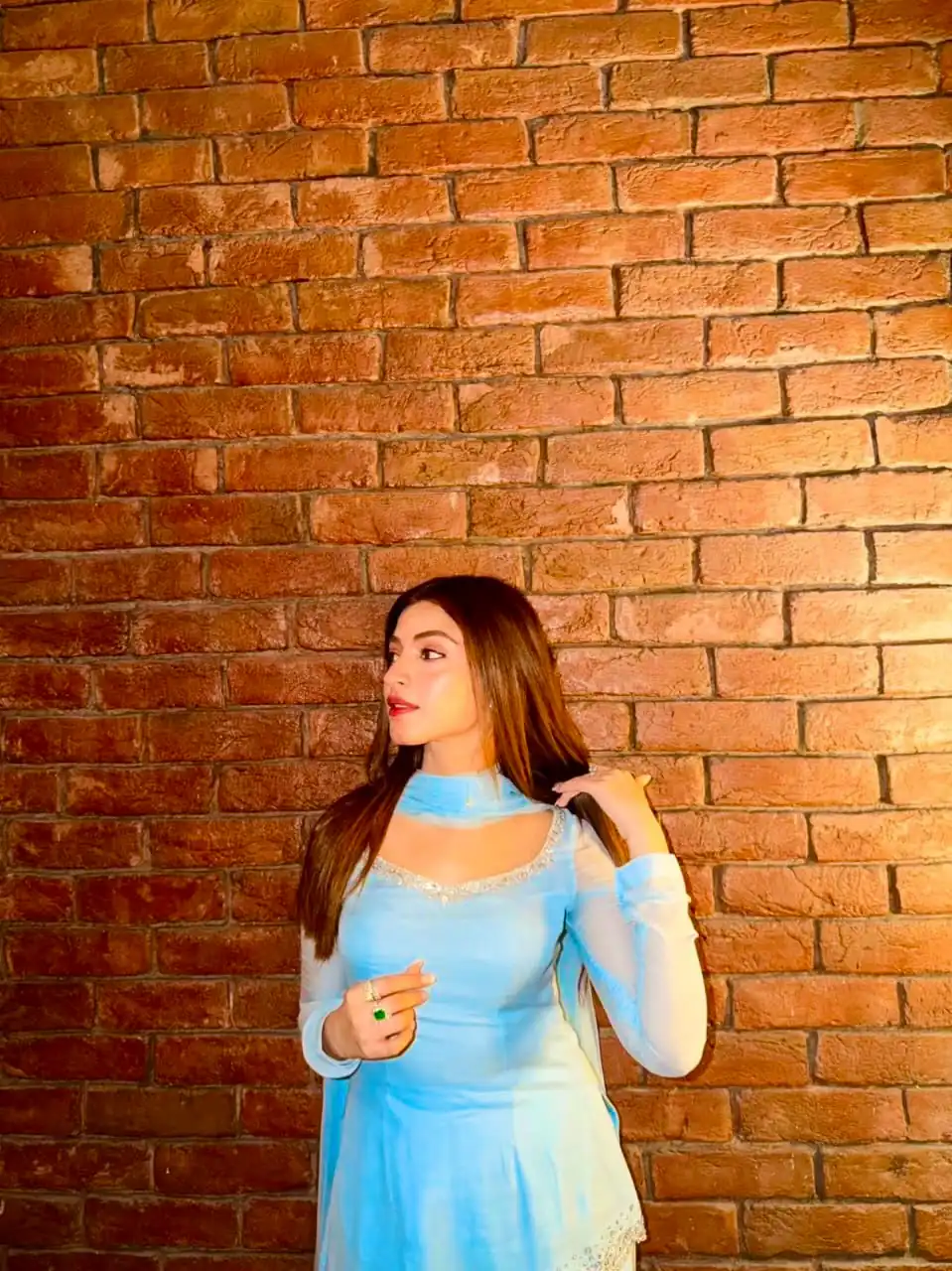 Shiny Sky Blue Faux Georgette Thread Work Salwar Suit