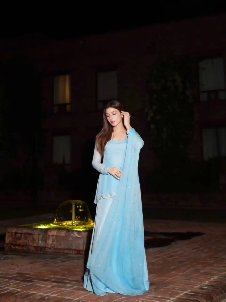 Shiny Sky Blue Faux Georgette Thread Work Salwar Suit