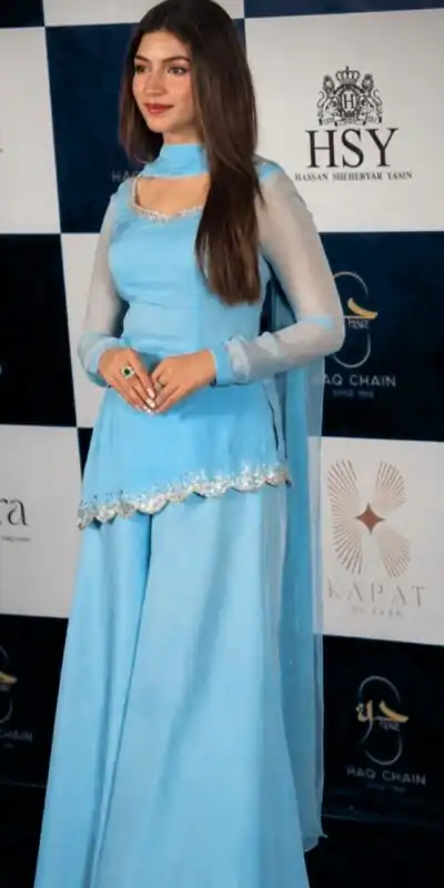 Shiny Sky Blue Faux Georgette Thread Work Salwar Suit