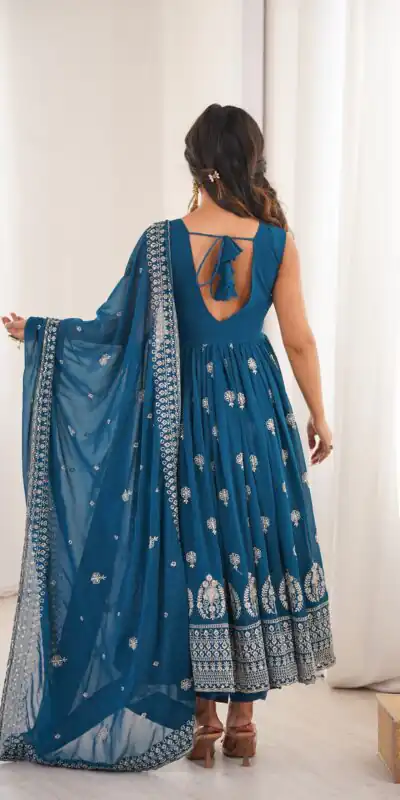 Shiny Teal Faux Georgette Sequence Work Anarkali Suit