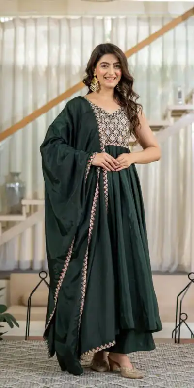 Shiny Teal Neutral Crepe Silk Embroider Work Salwar Suit