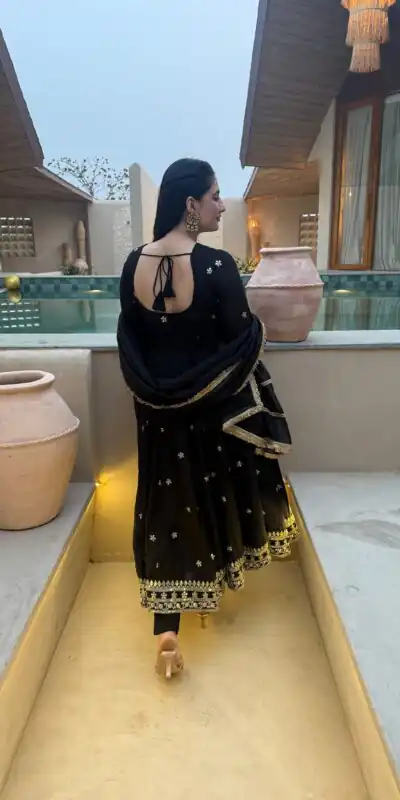 Super Black Vichitra Silk Embroidery Work Salwar Suit